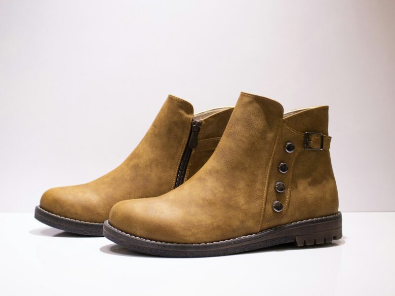 a close up of a pair of brown boots