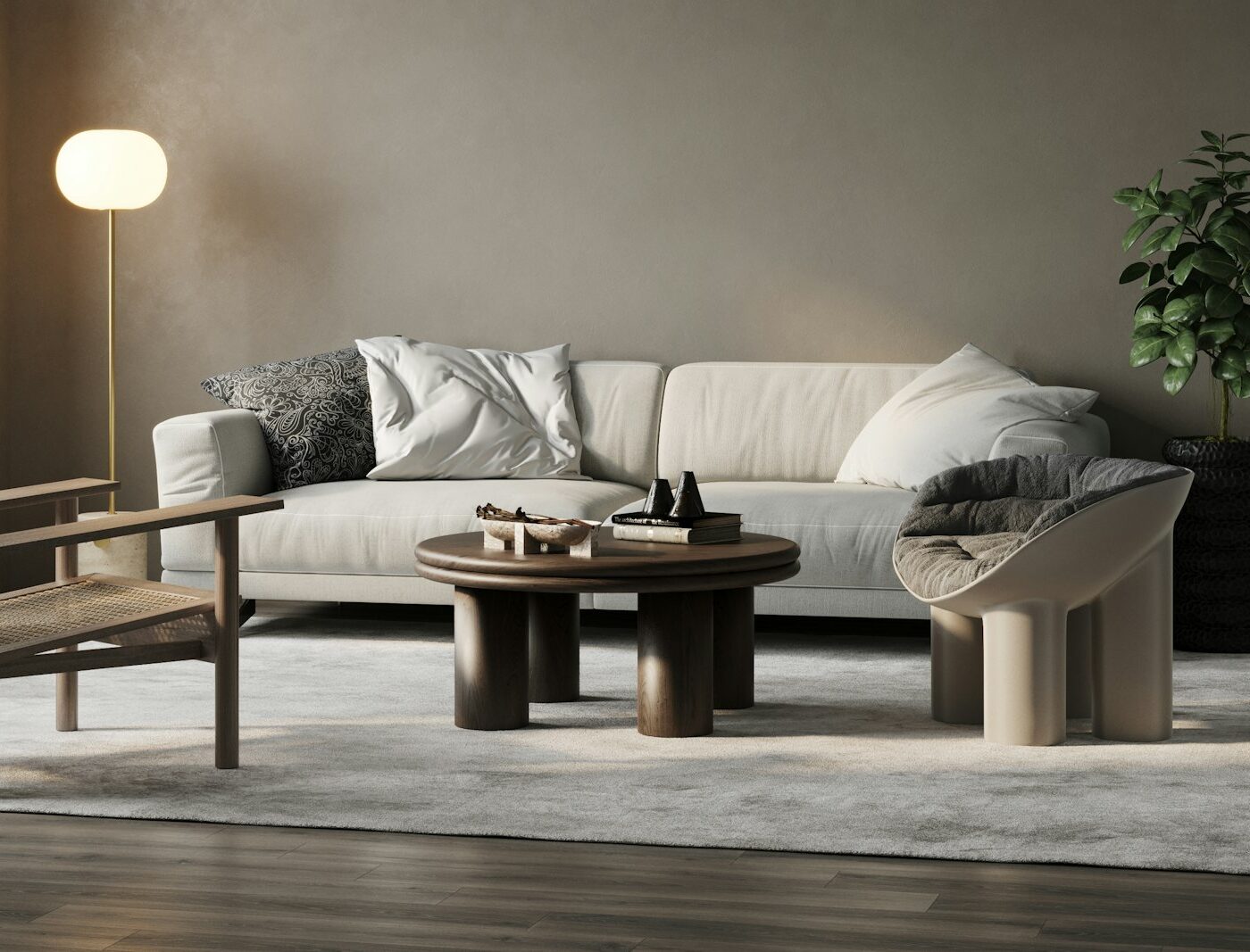 Designbank in een rustige woonkamer