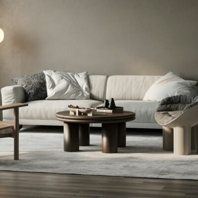 Designbank in een rustige woonkamer