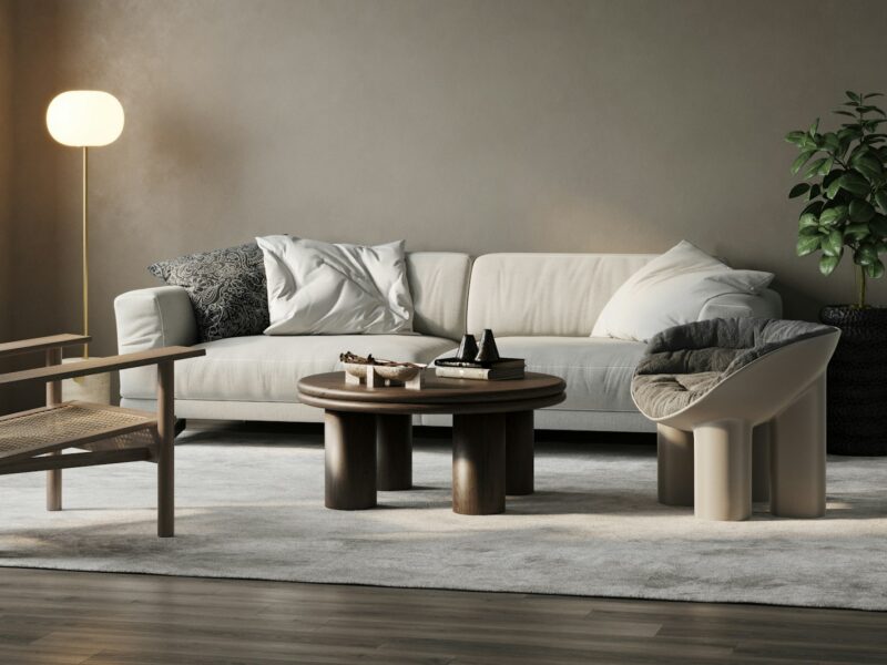 Designbank in een rustige woonkamer