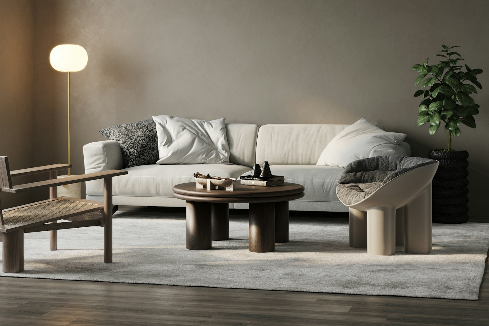 Designbank in een rustige woonkamer