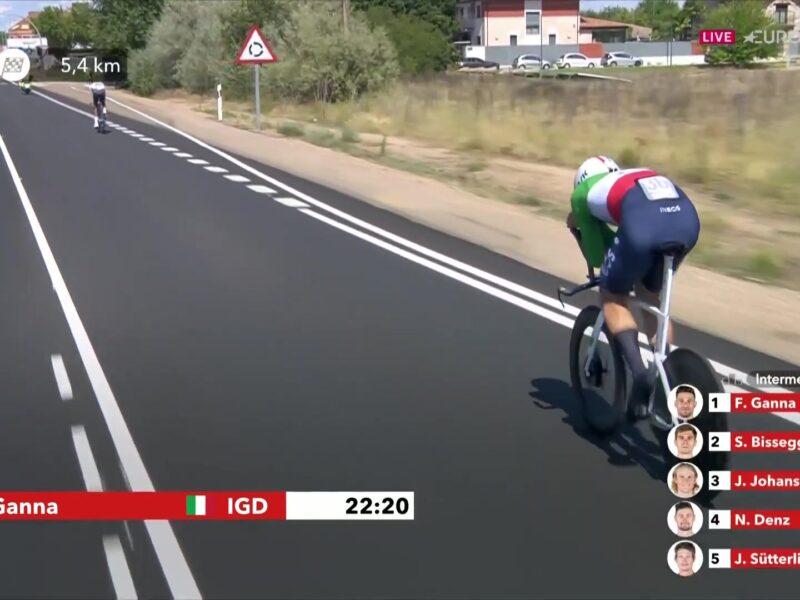 Filippo Ganna op zijn tijdritfiets tijdens een tijdrit in de Vuelta